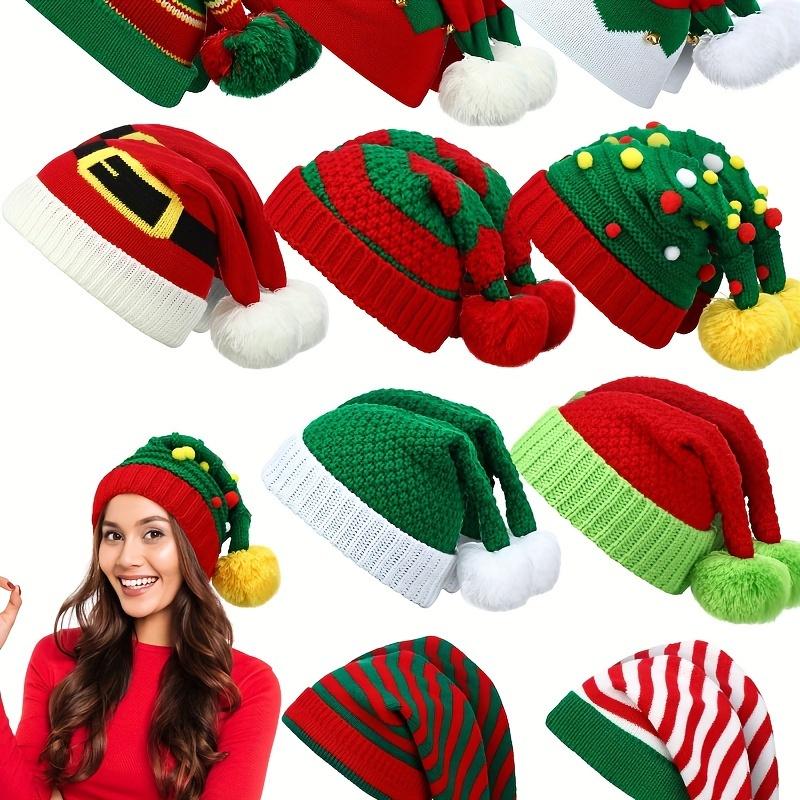 20 Pcs Unisex Xmas Knit Crochet Beanie Hat, Christmas Elf Santa Hat with Pompom, Winter Bulk Hats for Adult Holiday