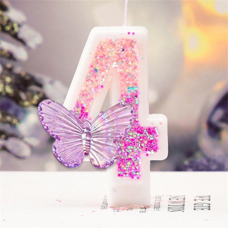 Butterfly Design Number Candle, 1 Count Butterfly Number Decorative Candle for Birthday Cake, Party Supplies