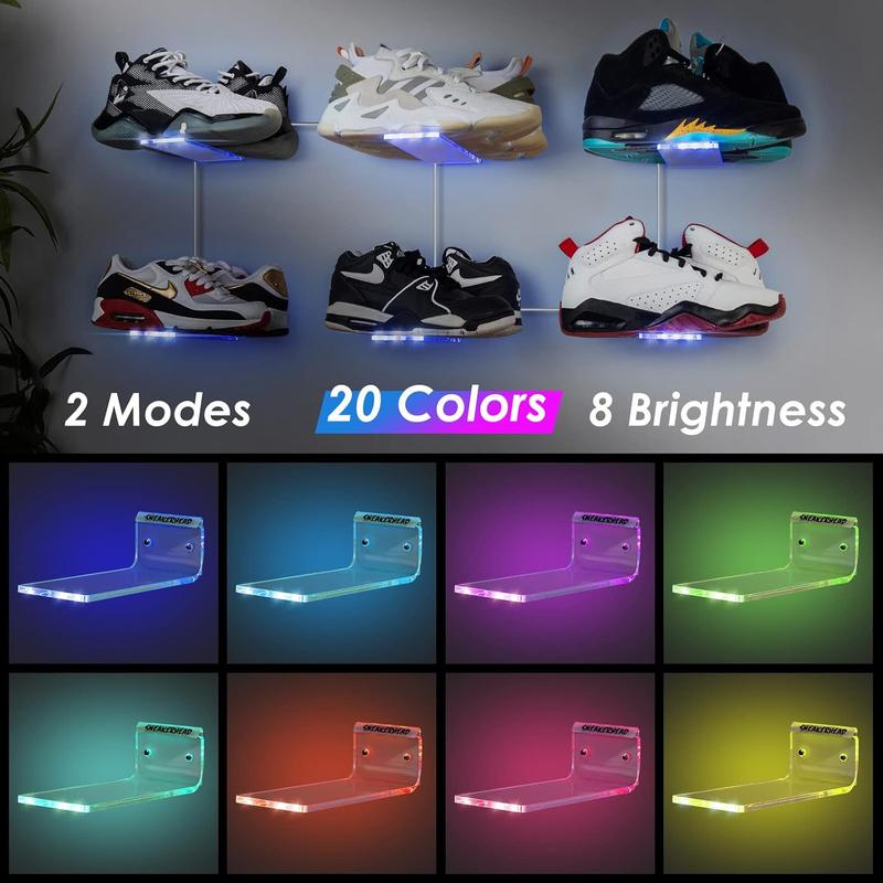 Floating Shoe Display Shelf Set of 6 with Lights, Glow Color Changing Shoe Wall Shelf, Levitating Sneaker Shelves, Display Your Top Shoes