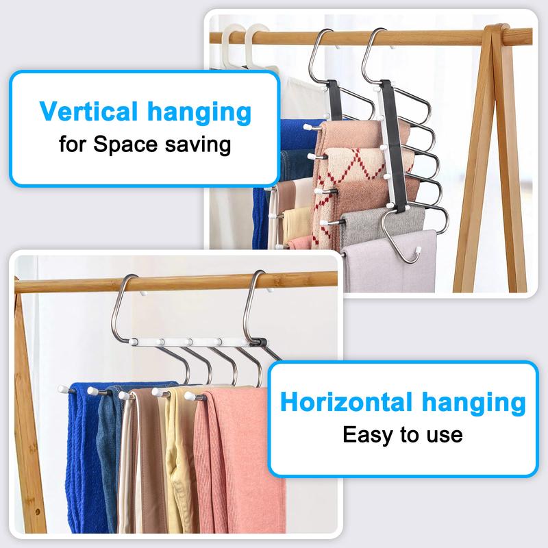 MECHEER 2 Pack Space Saving Pants Hangers with 5 Layers, Non-Slip Stainless Steel Jean Hangers for Closet Organizers and Storage Hanging