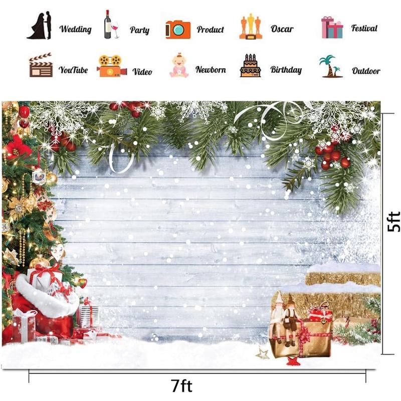 7x5ft Christmas Backdrop Christmas Rustic Wood Photography Backdrop Xmas Tree Snow Wall Background Xmas Party Supplies Family Boys Girls Party Banner Decorations Backdrops CY191