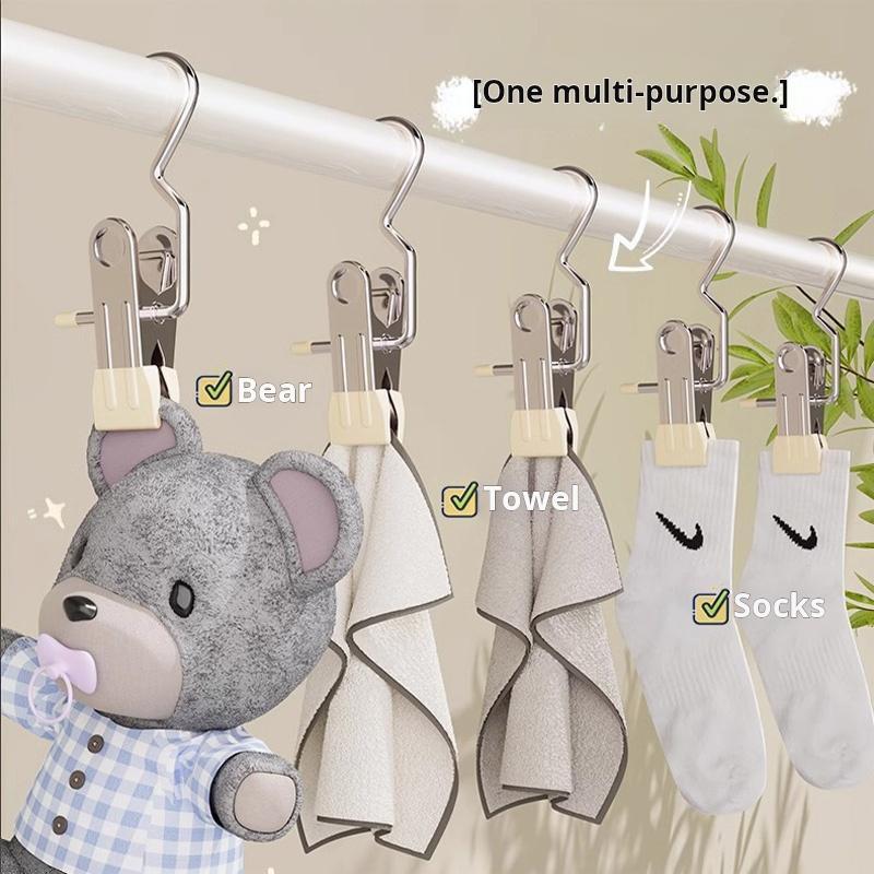 Stainless Steel Pant Clip, 12pcs set Multi-functional Pant Clip with Hook, Space-saving Closet Organizer, Durable Clothes Hanger for Home Use