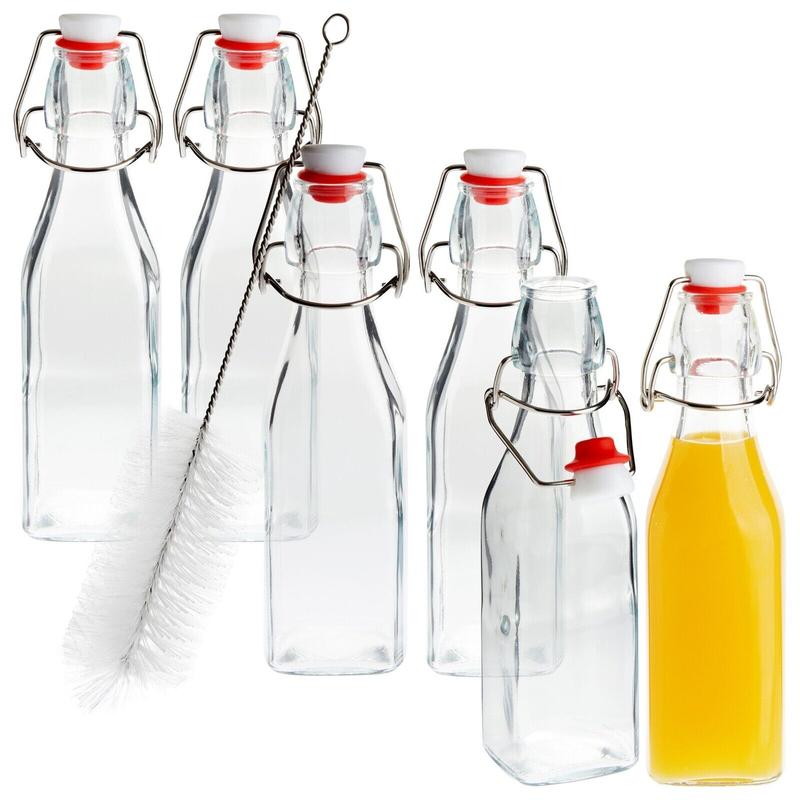 6 Pack 8 oz Swing Top Glass Bottles with Cleaning Brush for Vanilla, Hot Sauce