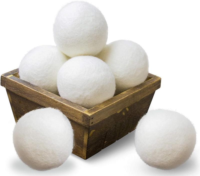 XL Size Wool Dryer Balls - 6 Pack, 100% Organic Premium New Zealand Wool, No Fillers, Anti Static, Lint Free, White - Laundry