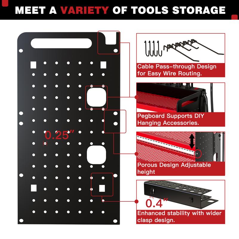 NattyDot Power Tool Organizer Wall Mount with Charging Station,Creator Recommendation Tool Rack, Cordless Tool Organizer 8 Drill Holder, 4 Layer Storage Rack for Garage Organization,Tool Holder with 8 Outlet Power Strip