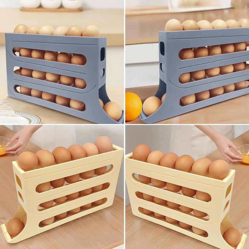 Slide type egg carton Refrigerator side door four-layer automatic egg roller Kitchen countertop drop proof egg storage box Minimalist Organiser