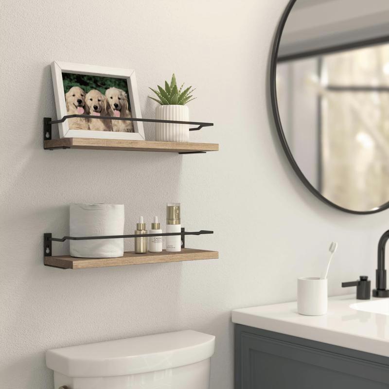 Carbonized Black Bathroom Shelves Set 2! Guard-Rail Floating Shelves, Cute Wall Organizer Decor for Over Toilet Storage