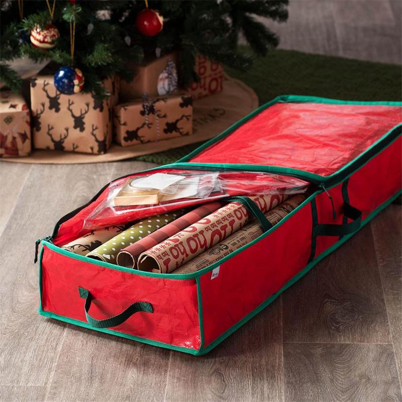 Christmas Storage Box, 1 Count Large Capacity Gift Wrapping Paper Storage Organizer with Compartments, Durable Storage Box for Home Office Festival