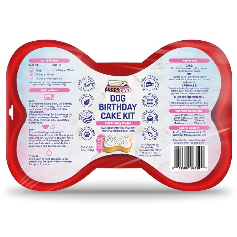 Puppy Cake Dog Birthday Cake Kit - Includes Cake Mix, Icing Mix, Red Bone-Shaped Baking Pan and 1 Candle