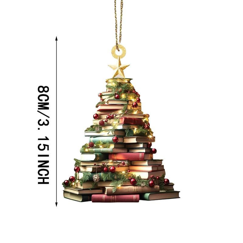 Christmas Tree Shaped Bookshelf Pendant, 2 Counts set Book Stacking Pattern Decoration, Bookshelf Decor Ornaments, Christmas Decorations