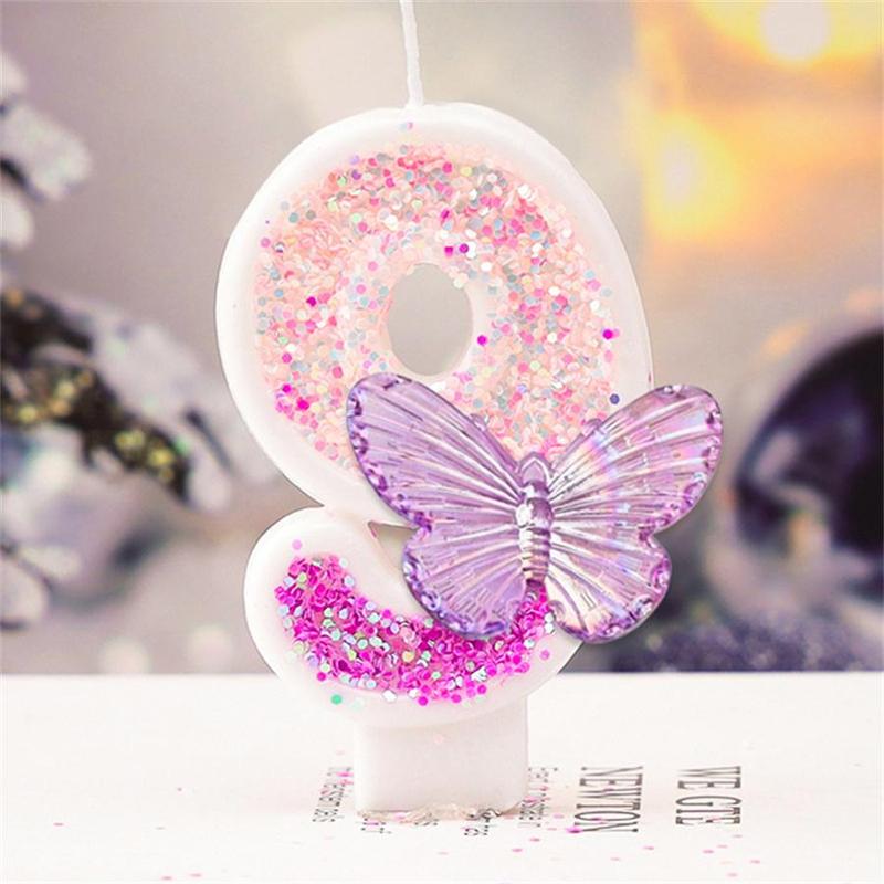 Butterfly Design Number Candle, 1 Count Butterfly Number Decorative Candle for Birthday Cake, Party Supplies