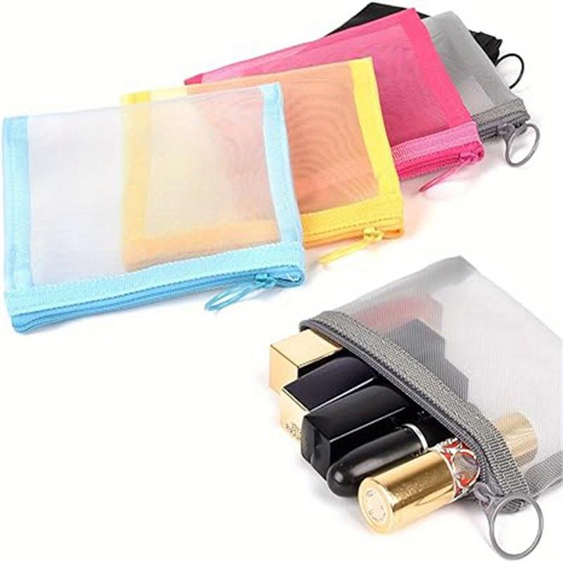 Mini Zipper Mesh Storage Bag, 5 Counts Assorted Colors Travel Cosmetic Storage Pouch, Small Travel Kit Storage Pouch, Home Organizer