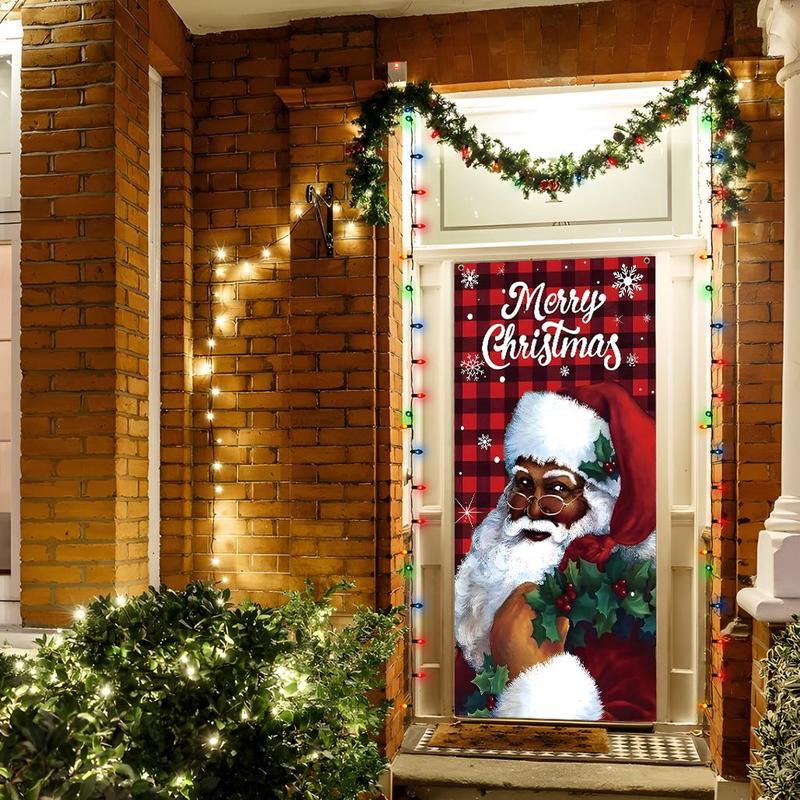 Merry Christmas Door Banner, 1 Count Santa Claus Pattern Door Hanging Banner with 4 Grommets, Festive & Party Supplies for Home Living Room Bedroom