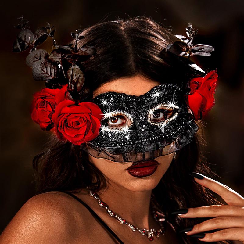 Black flower mask lace masquerade mask, prom party, suitable for women