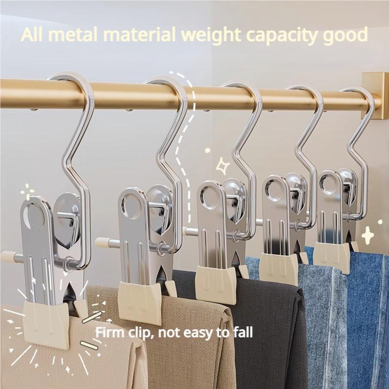 Stainless Steel Pant Clip, 12pcs set Multi-functional Pant Clip with Hook, Space-saving Closet Organizer, Durable Clothes Hanger for Home Use