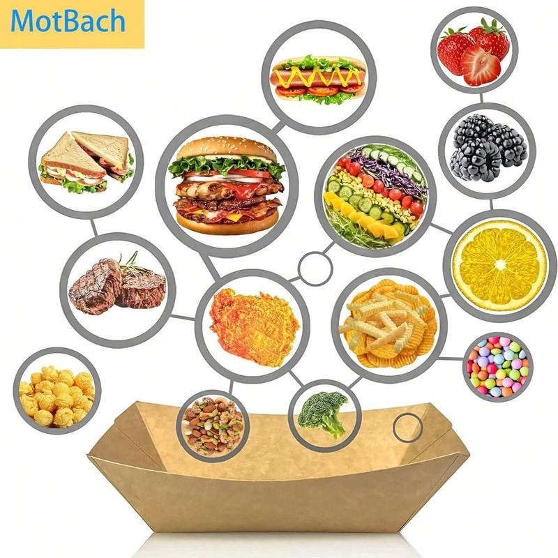 Disposable Food Serving Tray, 25 50 100pcs Kraft Paper Food Boat Tray, Oil-proof Food Take Out Tray for Concession Food and Condiments