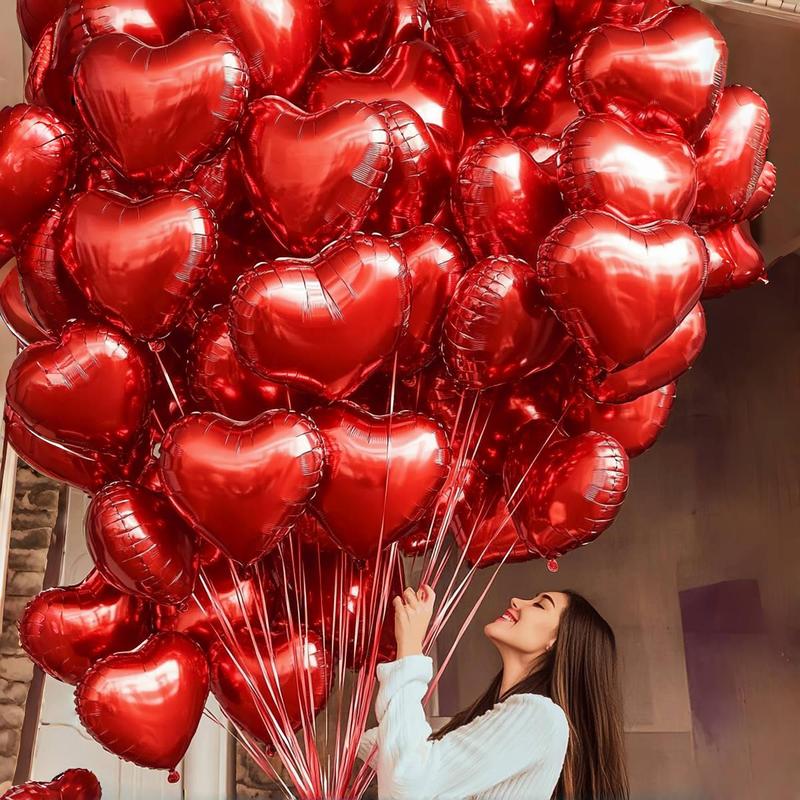 Heart Shaped Foil Balloon, 25 50pcs Romantic Balloon for Birthday Wedding Anniversary Proposal Engagement Decor, Party Decor Supplies