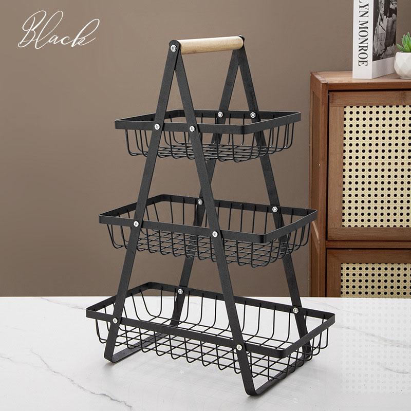 Multi-layer fruit basket kitchen three-layer hollow mesh hand basket living room dried fruit snacks storage basket shelves