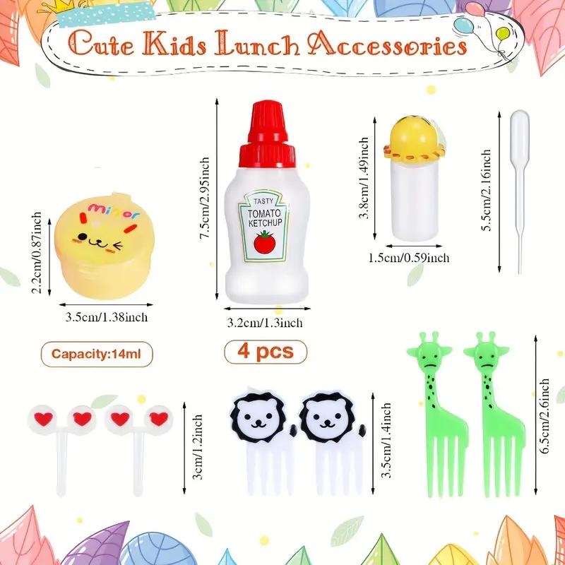 55pcs Mini Plastic Fruit Fork Cute Food Fork For Cake Dessert Fruit Platter Reusable Mini Toothpick Condiment Squeeze Bottle Mini Ketchup Bottle Lunch Accessories Disposable Set