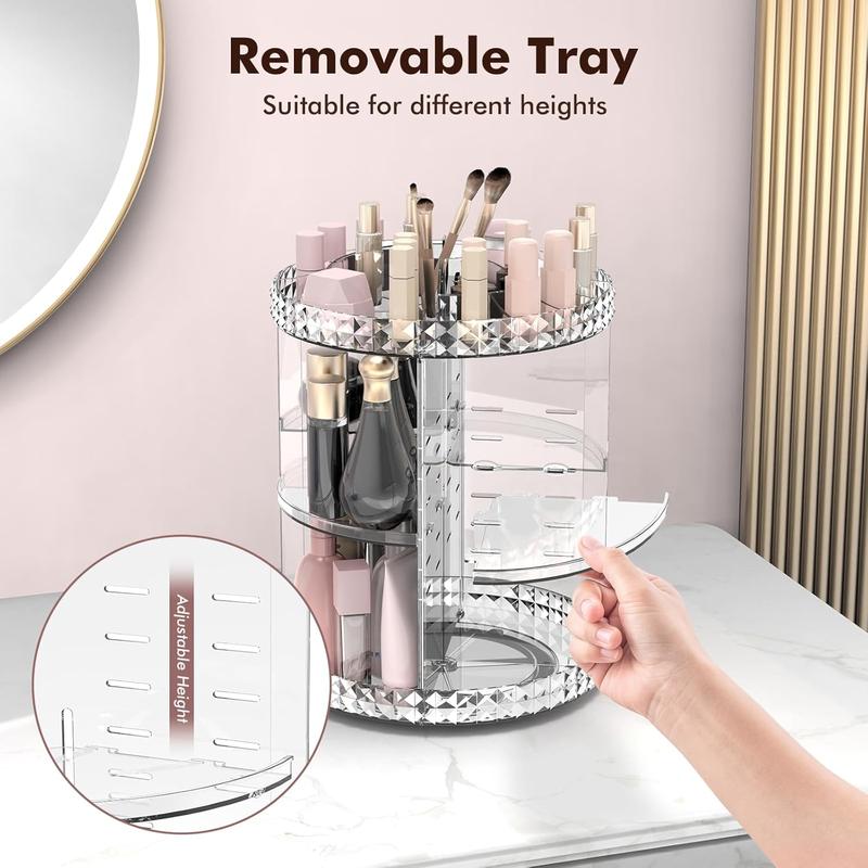 360° Rotating Clear Makeup Storage Shelf, Multi Layer Adjustable Lazy Susan Cosmetic and Skincare Organizer Desk Accessories, for Dresser Bathroom, Bedroom. Racks