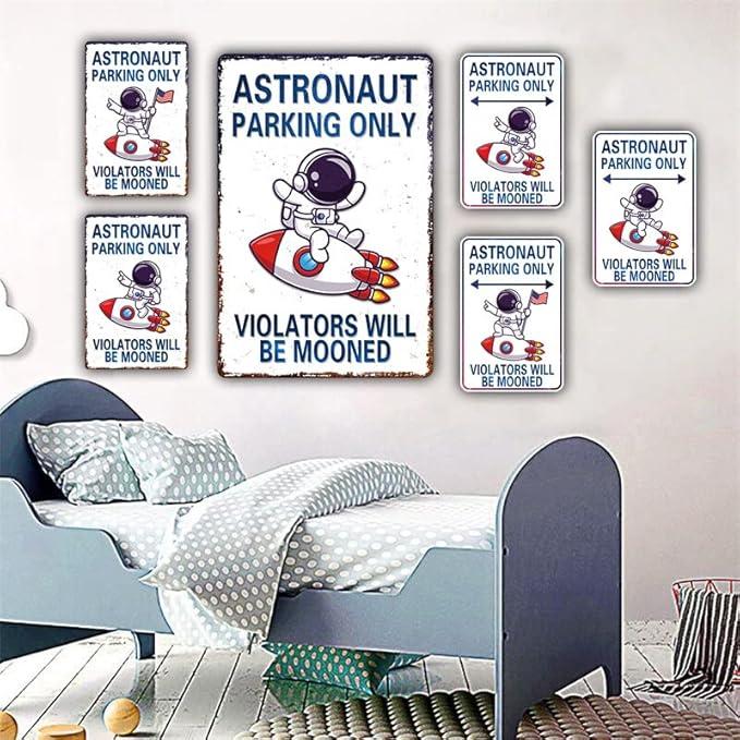 Kids Space Gifts Astronaut Decor Outer Space Decor For Boy's Room, Bedroom, Nursery, Bathroom - Astronaut Parking Only Sign, 8 x 12 Inch (936)