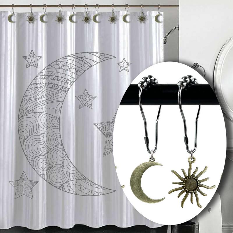 Moon & Sun Design Shower Curtain Hook, 12pcs set Iron Shower Curtain Hook, Decorative Shower Curtain Hook, Bathroom Accessories, Bathroom Supplies for Home Bathroom