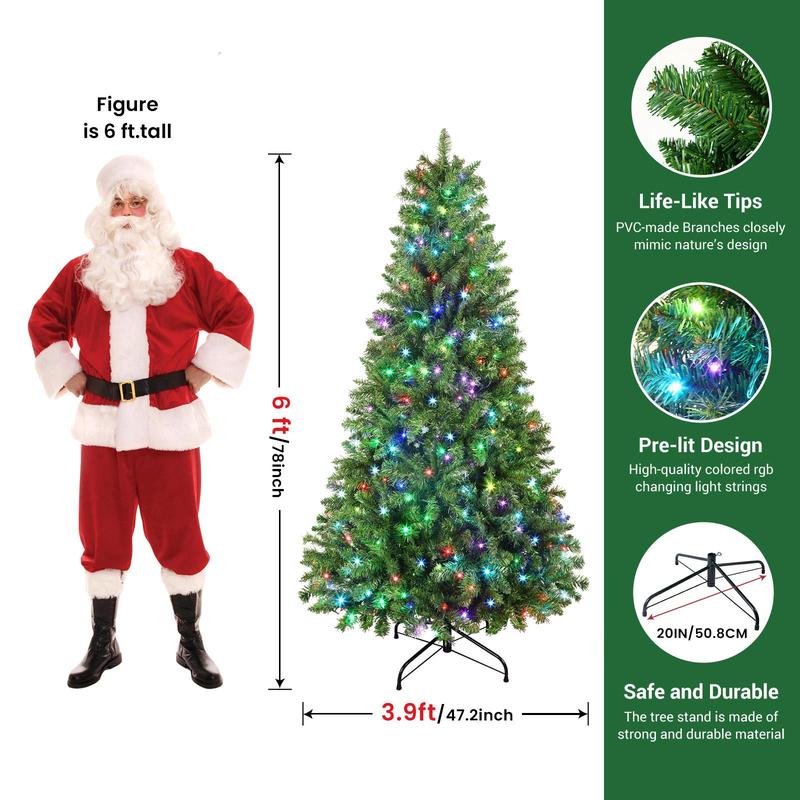 Live Only SHareconn 2024 Pre-Lit Snow Flocked RGB Lights Christmas Tree, 4 5 6 7.5FT with Remote Control, Multi-Color Lights, Xmas Decor