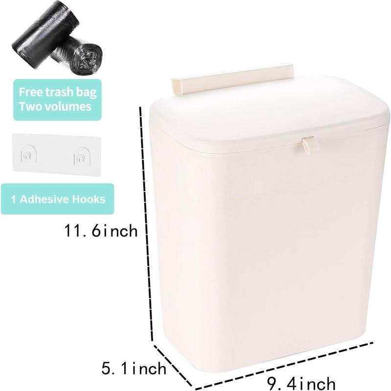 2.4 Gallon Small Kitchen Trash Can with Lid,9L Hanging Trash Can for Kitchen Cabinet Door,Food Waste Bin for Kitchen,Counter Waste Basket for Cabinet Bathroom RV Bedroom Camping