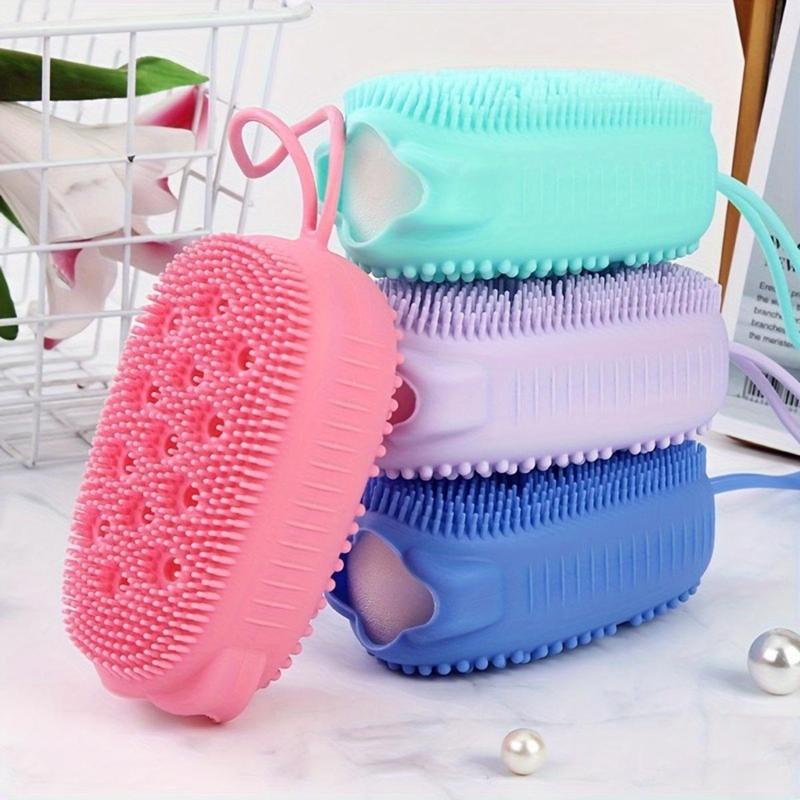 Double-sided Bath Brush, 3 Counts set Silicone Bath Scrubber, Body Scrubber, Shower Massage Brush, Bathing Accessories for Home Bathroom