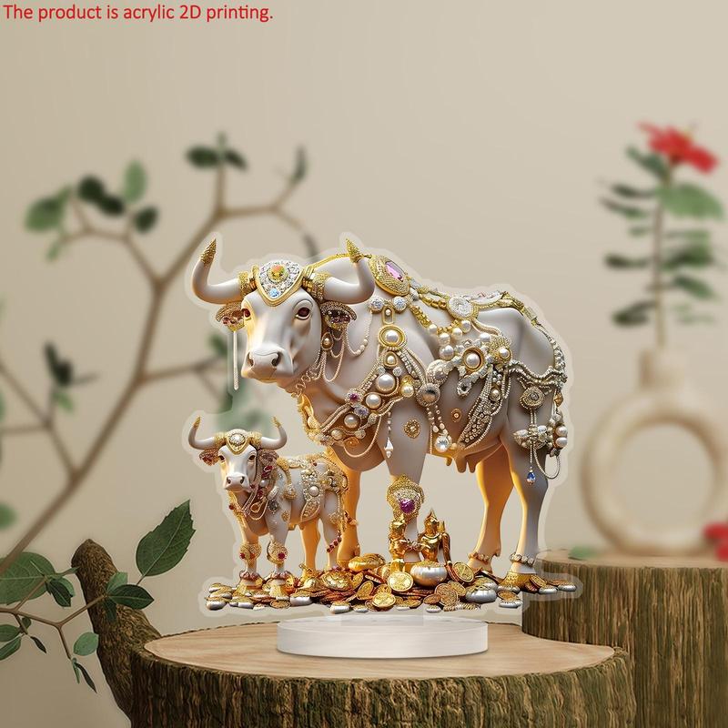 Luxurious Jewel-decorated Cow Design Desktop Decoration, 1 Count Exquisite Acrylic Ornament, Home Decor, Gift for Friends & Family