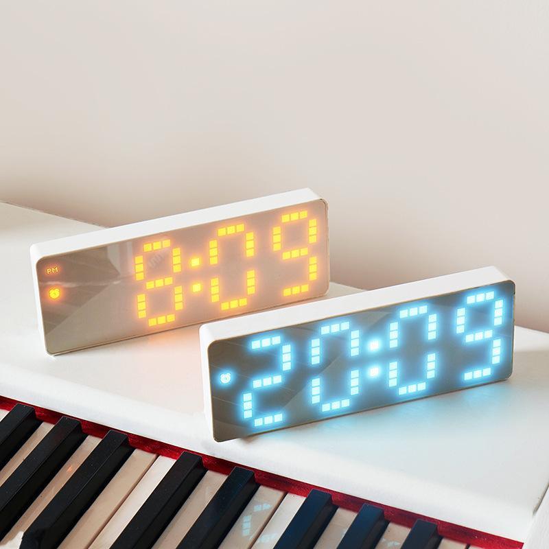 LED Electronic Alarm Clock without Battery, Modern Simple Mirror Clock, Desk Clock for Home Office, Digital Clock Decor, Fall Decor