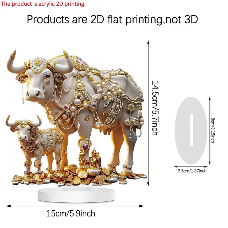 Luxurious Jewel-decorated Cow Design Desktop Decoration, 1 Count Exquisite Acrylic Ornament, Home Decor, Gift for Friends & Family