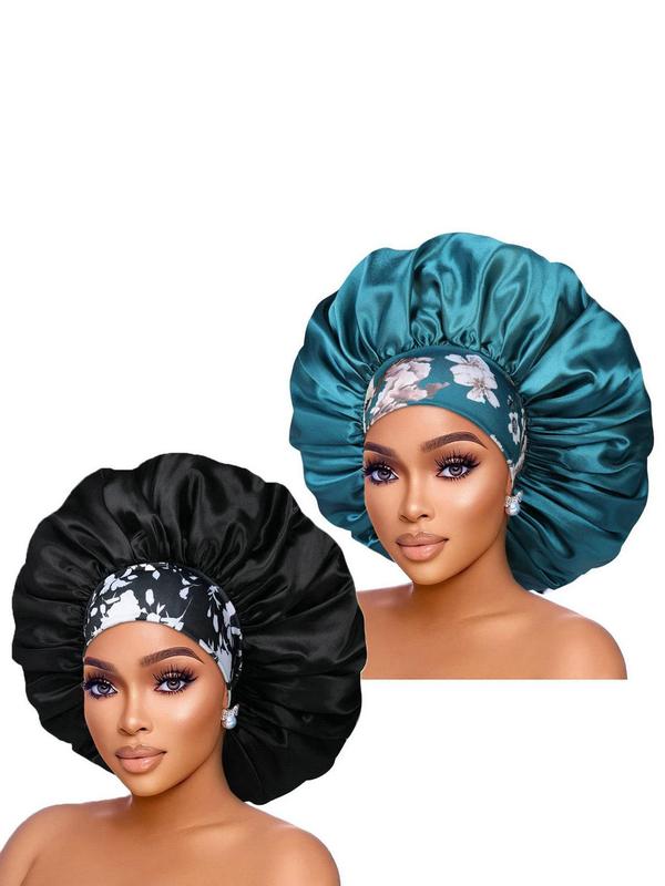 Women's Elegant Leopard & Flower Graphic Hair Bonnets, 2pcs set Trendy Soft Comfort Sleeping Bonnets, Stylish All-match Accessories for Women & Girls