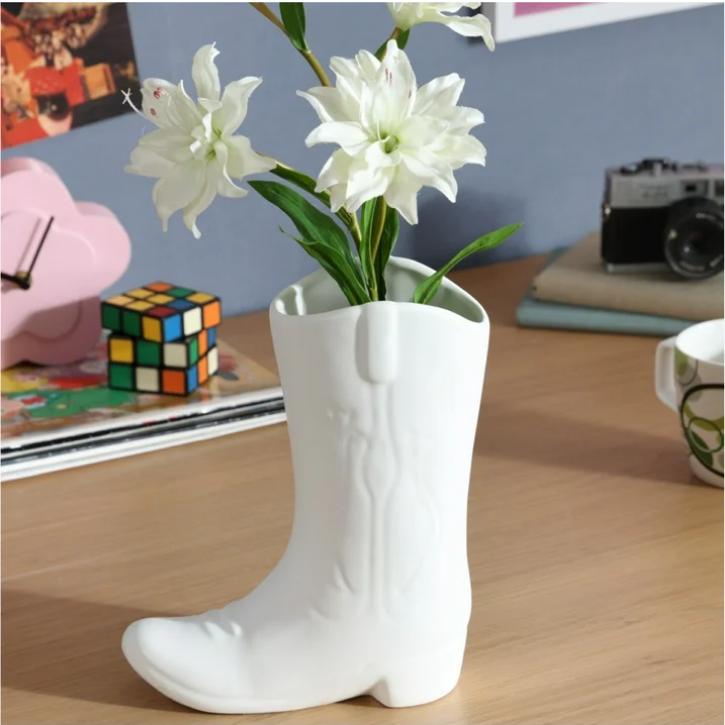 Urban Shop White Ceramic Cowboy Boot Vase, 8.75 Tall