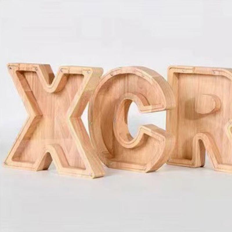 Piggy Banks Twenty-Six English Alphabet Letter for Boys Girls, Wooden Personalized Bills and Coins Bank Money Box,DIY Name Birthday Gift,Bedroom Living Room Decoration