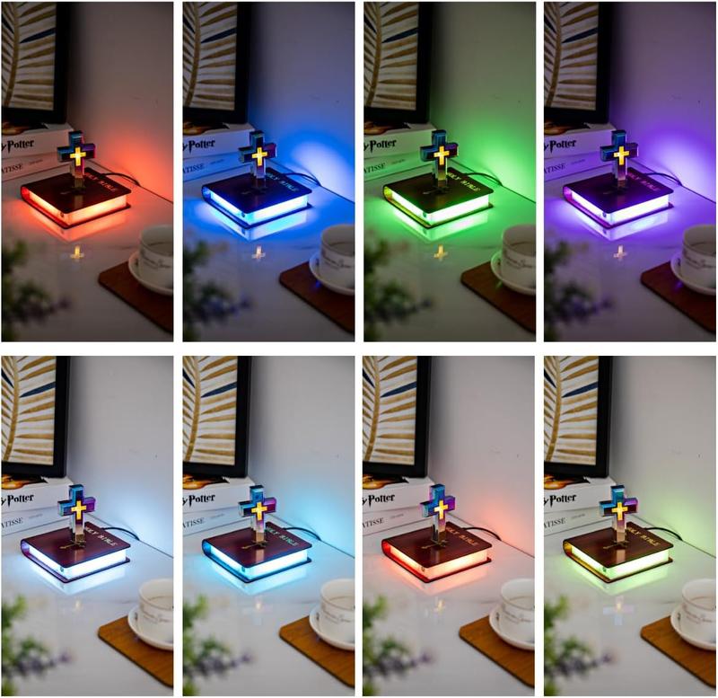 Levitating Cross Lamp Floating Bible Night Light Colorful Magnetic Levitation Cross Ornament Glowing Cross Light Home Desk Decoration