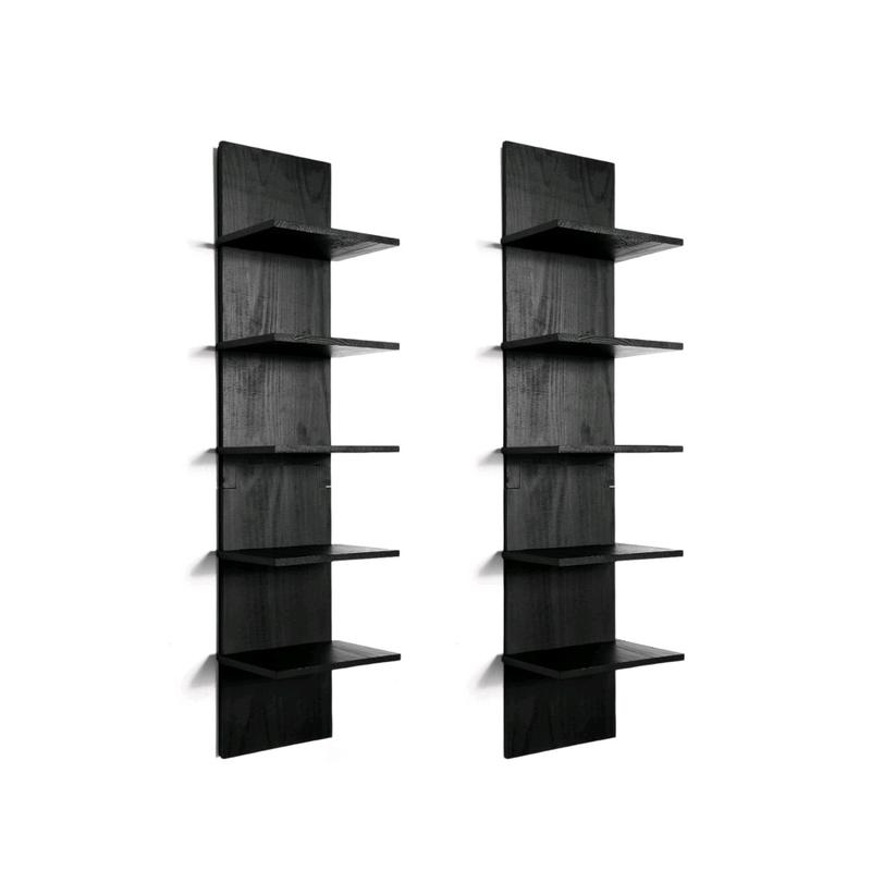 2 Pieces 5 Tier Wall Shelves Black Wall Mount Vertical Shelf Column Shelf Floating Storage Home Decor Organizer Design for Home Living Room Bedroom Storage,31.4 inches