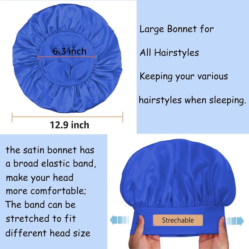 3 Pack Satin Bonnet Silk Bonnet for Sleeping, Bonnets for Black Women Bonnet for Sleeping Large Sleep Cap, Wide Soft Band Bonnet for Curly Hair