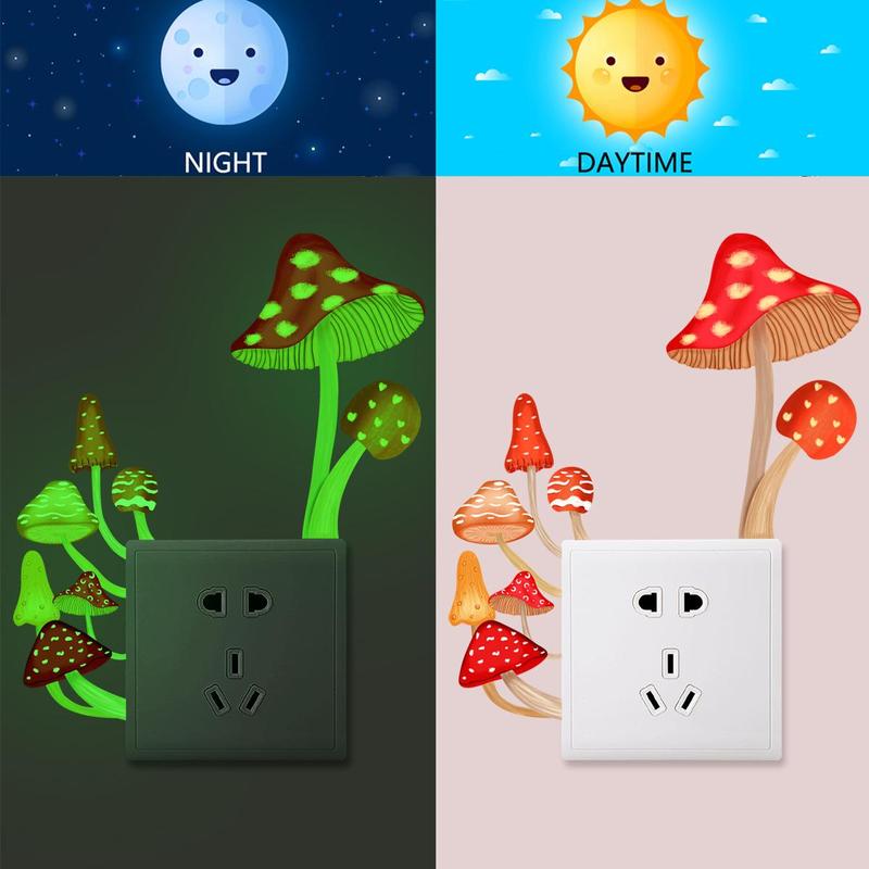 2pcs set Mushroom Pattern Switch Sticker, Creative Glow-in-the-dark Wall Sticker, Removable Wall Decal For Home Decor