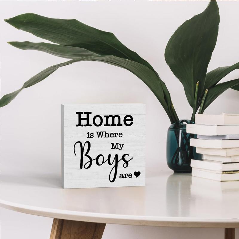 Home Is Where My Boys Are PVC Sign, Funny Gifts Ideas for Mom, Table Centrepieces, Home Family Living Room Bedroom Decor, Festive Decorations