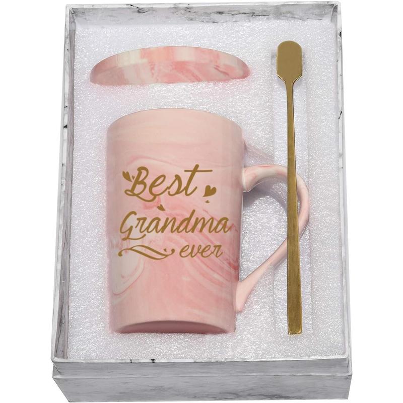 Best Grandma Ever Mug Coffee Gifts Birthday Mothers Day for from Granddaughter Grandson Grandchildren Grandkids 14 Ounce Gift Box with Spoon and Mat Gray