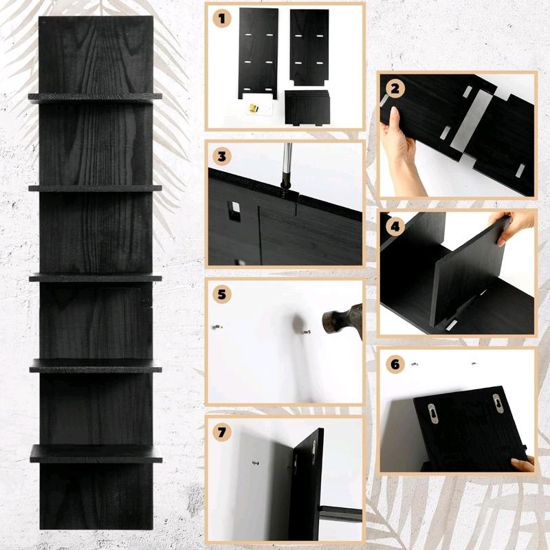 2 Pieces 5 Tier Wall Shelves Black Wall Mount Vertical Shelf Column Shelf Floating Storage Home Decor Organizer Design for Home Living Room Bedroom Storage,31.4 inches