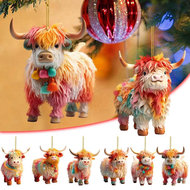 Highland Cow Design Christmas Tree Hanging Ornament, 1 Count Creative Acrylic Hanging Decoration, Festive Decorations for Home Party