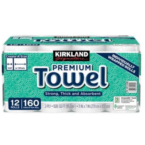 Kirkland Signature Paper Towels, 2-Ply, 160 Sheets, 12 Individually Wrapped Rolls, New