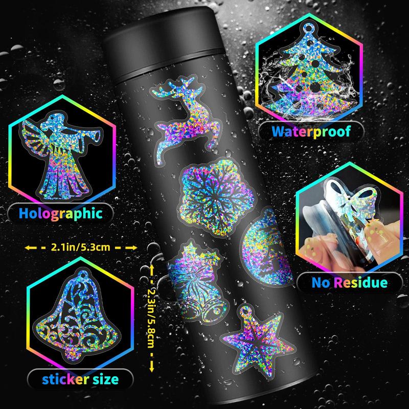 Christmas Series Holographic Stickers, 50pcs set Waterproof Colorful Stickers for Party DIY Scrapbook Journal Laptop Decoration, Home Decor