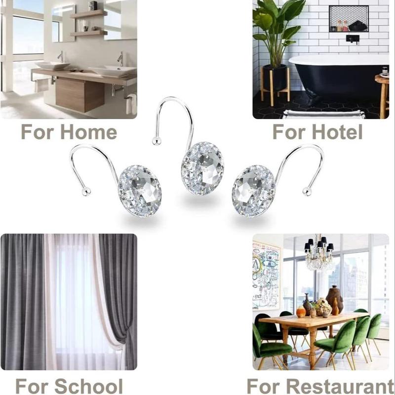 Stainless Steel Rhinestone Shower Curtain Hook, 12pcs Rust Resistant Shower Curtain Hook, Bathroom Decor, Bathroom Accessories, Hanging Accessories