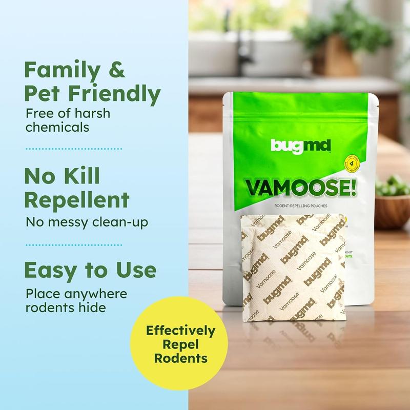 BugMD Vamoose Rodent Repellent Pouches (1 Pack, 4 Pouches) – Plant-Powered Rat Repellent, Mouse Deterrent, Indoor & Outdoor Mice Repellent, Best Mouse Repellent, Natural Rat & Mouse Repellent