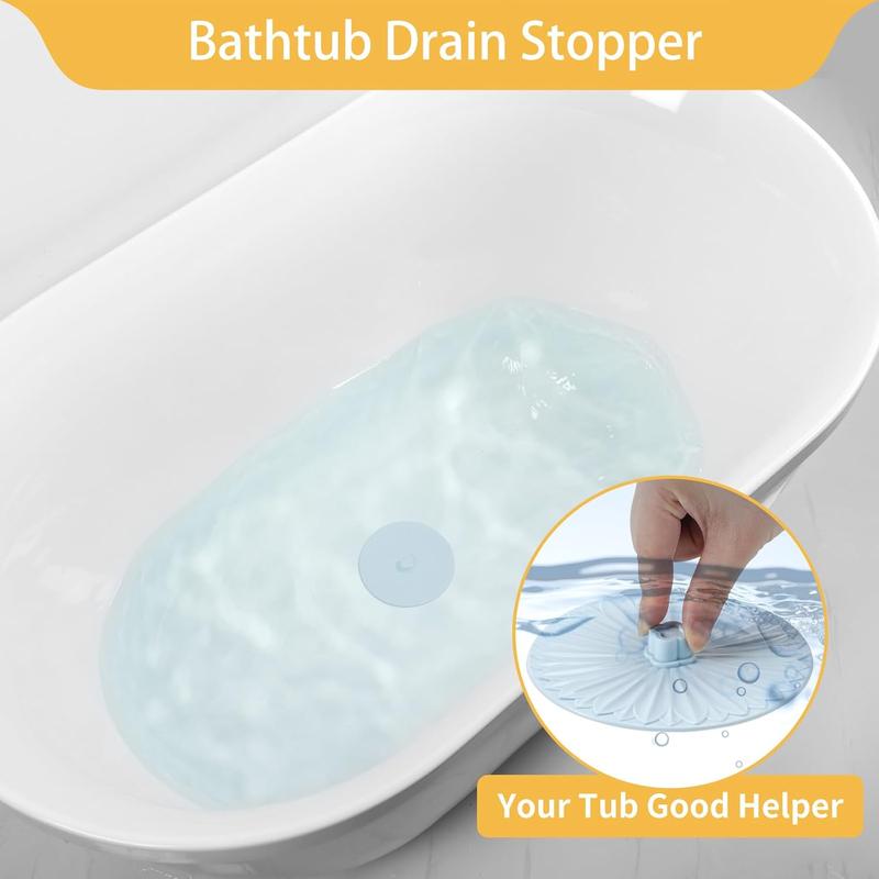 2 count Bathtub Drain Stopper, 5'' Tub Stopper Bathtub Stopper Universal Drain Cover Bathtub Drain Cover Bathtub Plug,  Flat Suction Drain Stopper for Bathroom&Kitchen White and Blue 2PACK