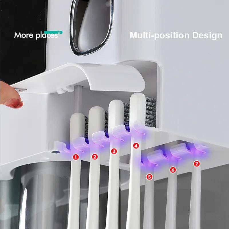 Magnetic Adsorption Inverted Toothbrush Holder, 1 Set Automatic Toothpaste Dispenser Squeezer Storage Rack, Bathroom Accessories