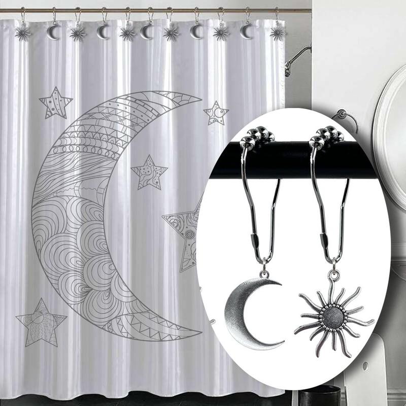 Moon & Sun Design Shower Curtain Hook, 12pcs set Iron Shower Curtain Hook, Decorative Shower Curtain Hook, Bathroom Accessories, Bathroom Supplies for Home Bathroom